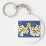 White Tiger Lily Flowers Stained Glass Design Art Keychains