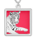 White Tiger Painting Silver Necklace