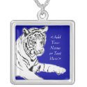 White Tiger Painting Silver Necklace (Custom Name)