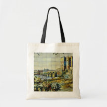 white Tile showing Cordoba scene, Plaza Santa Ana, Tote Bags