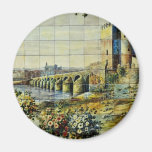 white Tile showing Cordoba scene, Plaza Santa Ana, Magnet