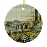 white Tile showing Cordoba scene, Plaza Santa Ana, Ornaments