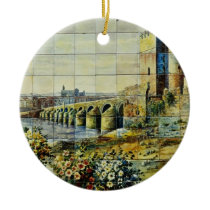 white Tile showing Cordoba scene, Plaza Santa Ana, Ornaments