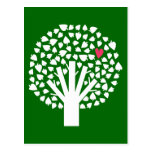 White Tree Silhouette with Heart Leaf Postcard