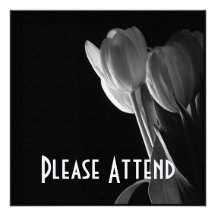 White Tulips Photo On Black Background Custom Invitation