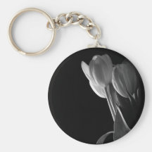 White Tulips Photo On Black Background Keychain