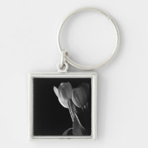 White Tulips Photo On Black Background Keychains