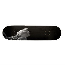 White Tulips Photo On Black Background Skate Deck