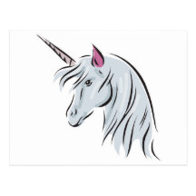 white unicorn head post card