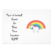 White unicorn on rainbow and clouds personalised announcement