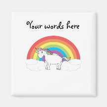 White unicorn on rainbow and clouds refrigerator magnets