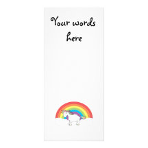 White unicorn on rainbow and clouds personalized rack card