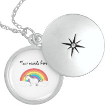 White unicorn silver locket