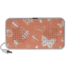 White Vector Bugs & Butterflies (Orange Back) Speaker System