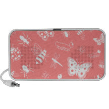 White Vector Bugs & Butterflies (Poppy Red Back) Laptop Speaker