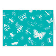 White Vector Bugs & Butterflies (Teal Background) Greeting Cards