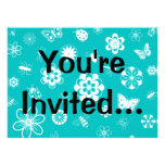 White Vector Bugs & Flowers (Version B Teal) Invitation