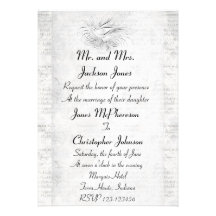White Vintage Inspired Bird Wedding Invitation