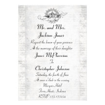 White Vintage Inspired Cupid Wedding Invitation