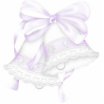 white wedding bells lavender ribbon photo sculptures