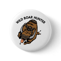 White Wild Boar Hunter Pinback Button