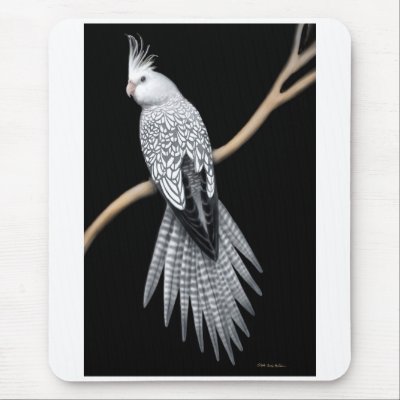 Whitefaced Pearl Cockatiel Mousepad by twopurringcats