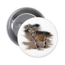 Whitetail deer in the field pinback button