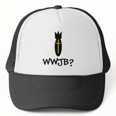 Who Would Jesus Bomb?  Funny baseball hats by Jerktees