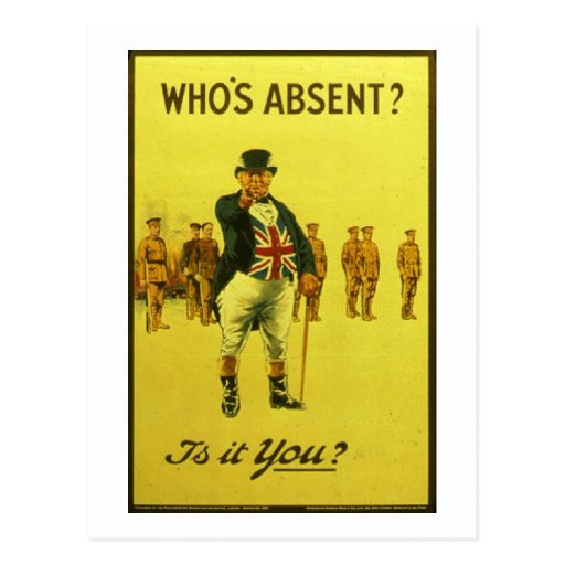 Who s Absent Is It You Vintage Recruitment Post Postcard Zazzle
