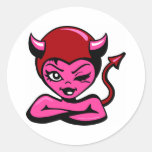 wht_Girly_Devil_Cartoon Round Sticker