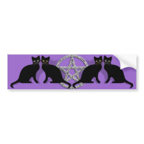 Wicca Magic Pentagram with Black Cat Familiar set Bumper Sticker