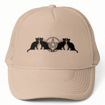 Wicca Magic Pentagram with Black Cat Familiar set Hat