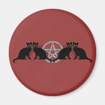 Wicca Magic Pentagram with Black Cat Familiar set Fridge Magnet