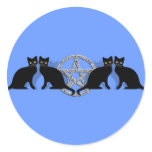 Wicca Magic Pentagram with Black Cat Familiar set Round Sticker