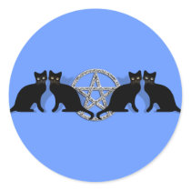 Wicca Magic Pentagram with Black Cat Familiar set Round Sticker