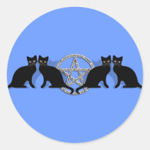 Wicca Magic Pentagram with Black Cat Familiar set Round Sticker