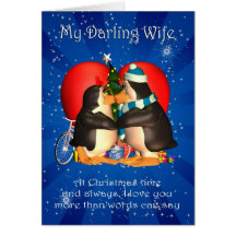 Wife Christmas Card With Kissing Penguins Heart An