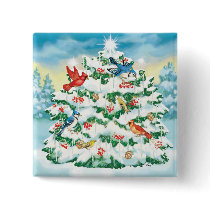 Wild Birds in Nature with Starlit Christmas Tree Pins