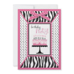 Wild Birthday Cake Invitation Card Pink