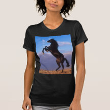 Wild Black Stallion Rearing Horse T-shirts