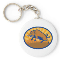 Wild Boar Pig Razorback Hog attacking Key Chains