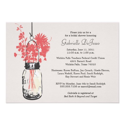 Wild flowers & Mason Jar Bridal Shower Personalized Invites