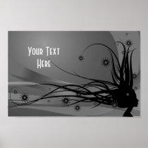 Wild Hair Lady Profile Silhouette -Black & Grey