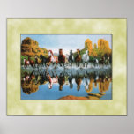 Wild horses running through water posters