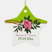 Wild pink rose floral wedding mint green keepsake ornament