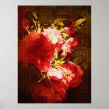 Wild Red Roses Poster, Dark Oil Painting