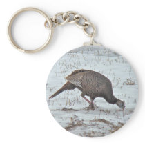 Wild Turkey in Snowy Field Key Chains