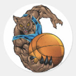 Wildcats Bobcats Basketball, Blue, L. Blue Stripe Round Stickers