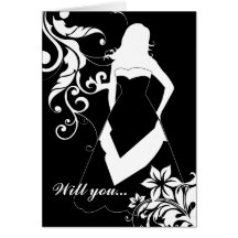 will you be my bridesmaid? : flowered silhouette : greeting card