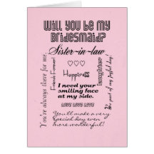 Will You Be My Bridesmaid, Pink, Sister-in-Law Card